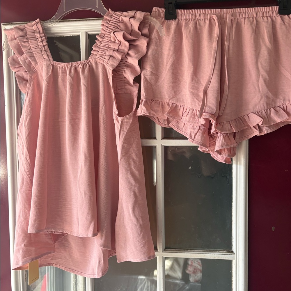 Pink Ruffled Top and Shorts Set